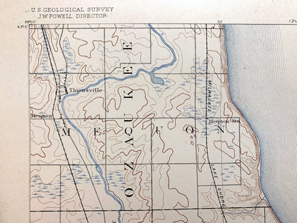 Antique Milwaukee, Wisconsin 1892 US Geological Survey Topographic Map – Ozaukee County, Lake Michigan Brown Deer Whitefish Bay Menomonee WI