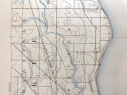 Antique Milwaukee, Wisconsin 1892 US Geological Survey Topographic Map – Ozaukee County, Lake Michigan Brown Deer Whitefish Bay Menomonee WI