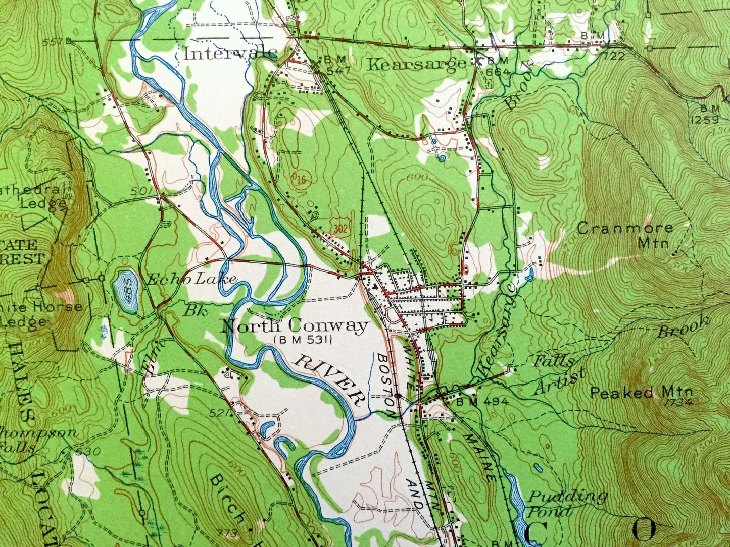 Antique North Conway, New Hampshire 1942 US Geological Survey Topographic Map – Chatham, Jackson, Albany, Bartlett, White Mountains, Ski, NH