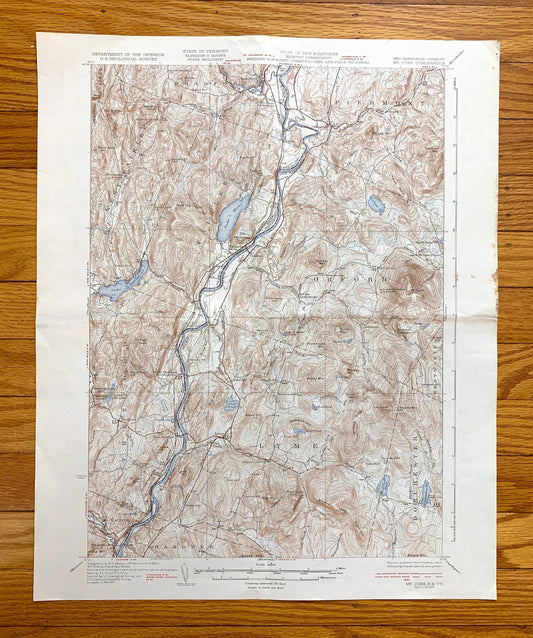Antique Mt Cube, New Hampshire 1933 US Geological Survey Topographic Map – Grafton County, Orford, Lyme, Thetford, Fairlee, Vermont, NH VT