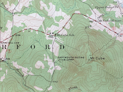 Antique Mt Cube, New Hampshire 1931 US Geological Survey Topographic Map – Grafton County, Orford, Lyme, Thetford, Fairlee, Vermont, NH VT