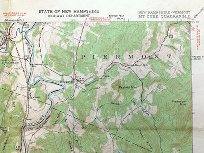 Antique Mt Cube, New Hampshire 1931 US Geological Survey Topographic Map – Grafton County, Orford, Lyme, Thetford, Fairlee, Vermont, NH VT