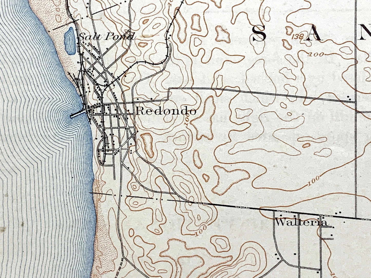 Antique Redondo Beach, California 1896 US Geological Survey Topographic Map – Los Angeles County, San Pedro, Torrance, Hermosa, Clifton, CA