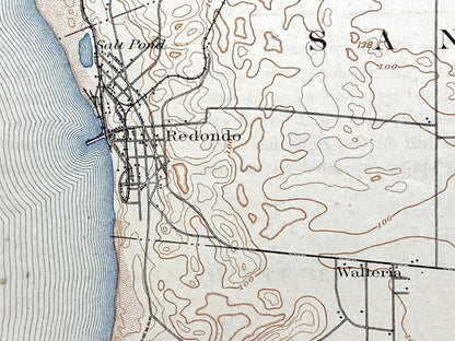 Antique Redondo Beach, California 1896 US Geological Survey Topographic Map – Los Angeles County, San Pedro, Torrance, Hermosa, Clifton, CA