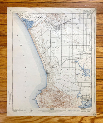 Antique Redondo Beach, California 1896 US Geological Survey Topographic Map – Los Angeles County, San Pedro, Torrance, Hermosa, Clifton, CA