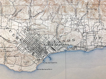 Antique Santa Barbara, California 1903 US Geological Survey Topographic Map – Montecito, Summerland, El Rincon, Santa Ynez Mountains CA