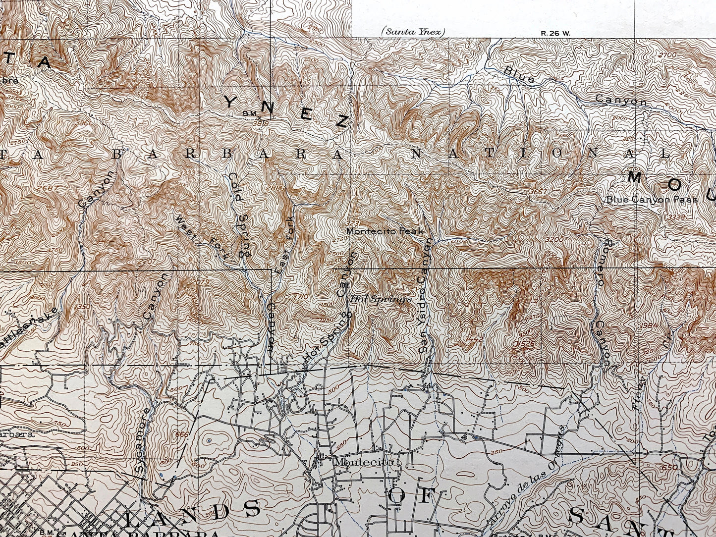 Antique Santa Barbara, California 1903 US Geological Survey Topographic Map – Montecito, Summerland, El Rincon, Santa Ynez Mountains CA