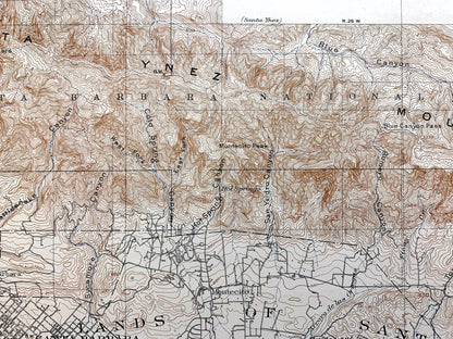Antique Santa Barbara, California 1903 US Geological Survey Topographic Map – Montecito, Summerland, El Rincon, Santa Ynez Mountains CA