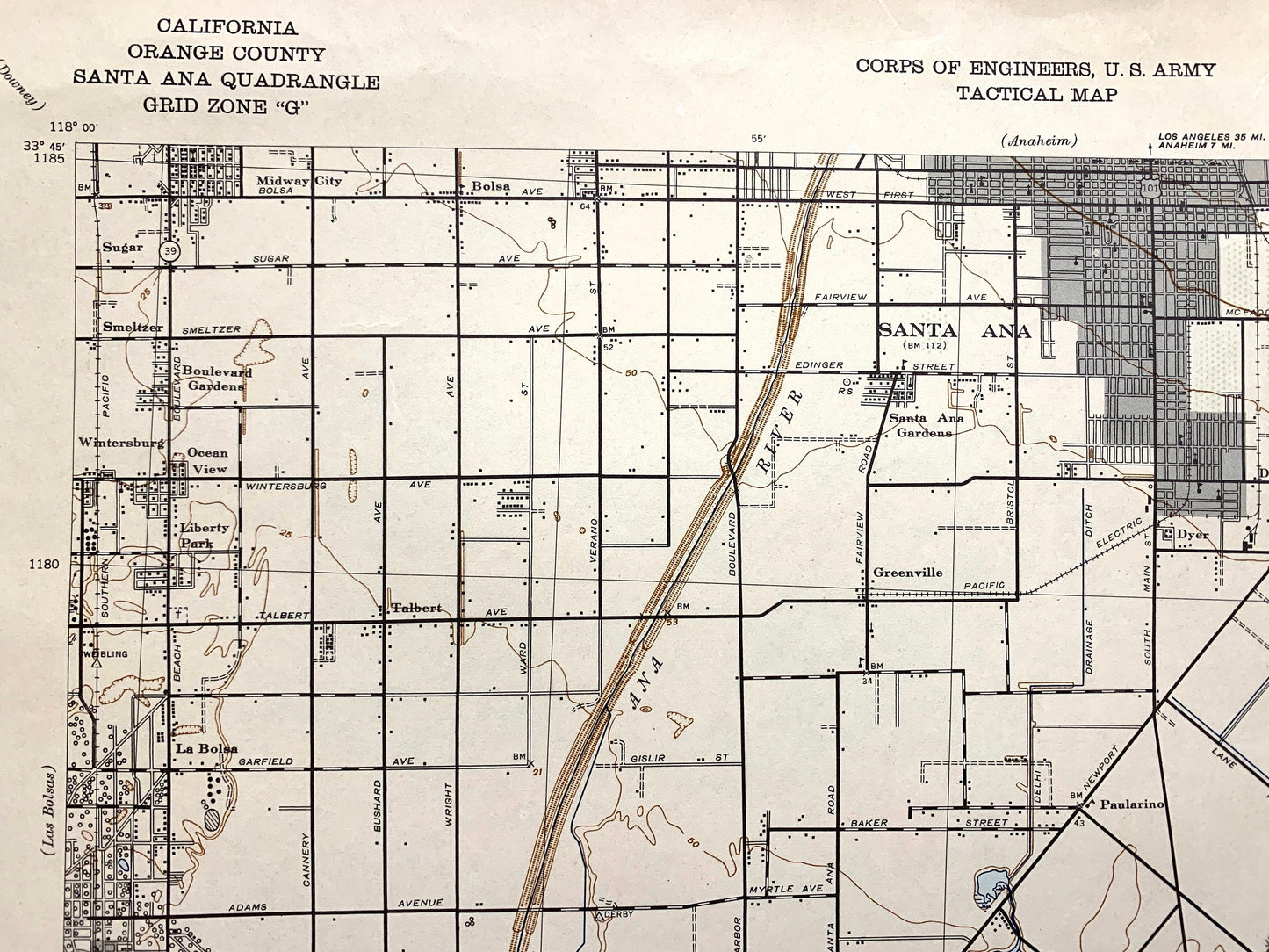 Antique Newport Beach, California 1942 US Geological Survey Topographic Map – Santa Ana, Huntington, Corona del Mar, Orange County, CA