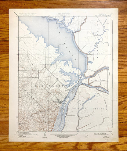 Antique Rio Vista, California 1910 US Geological Survey Topographic Map –  Brannan Island, Los Ulpinos, Yolo Basin, Ida Ryer Island, CA