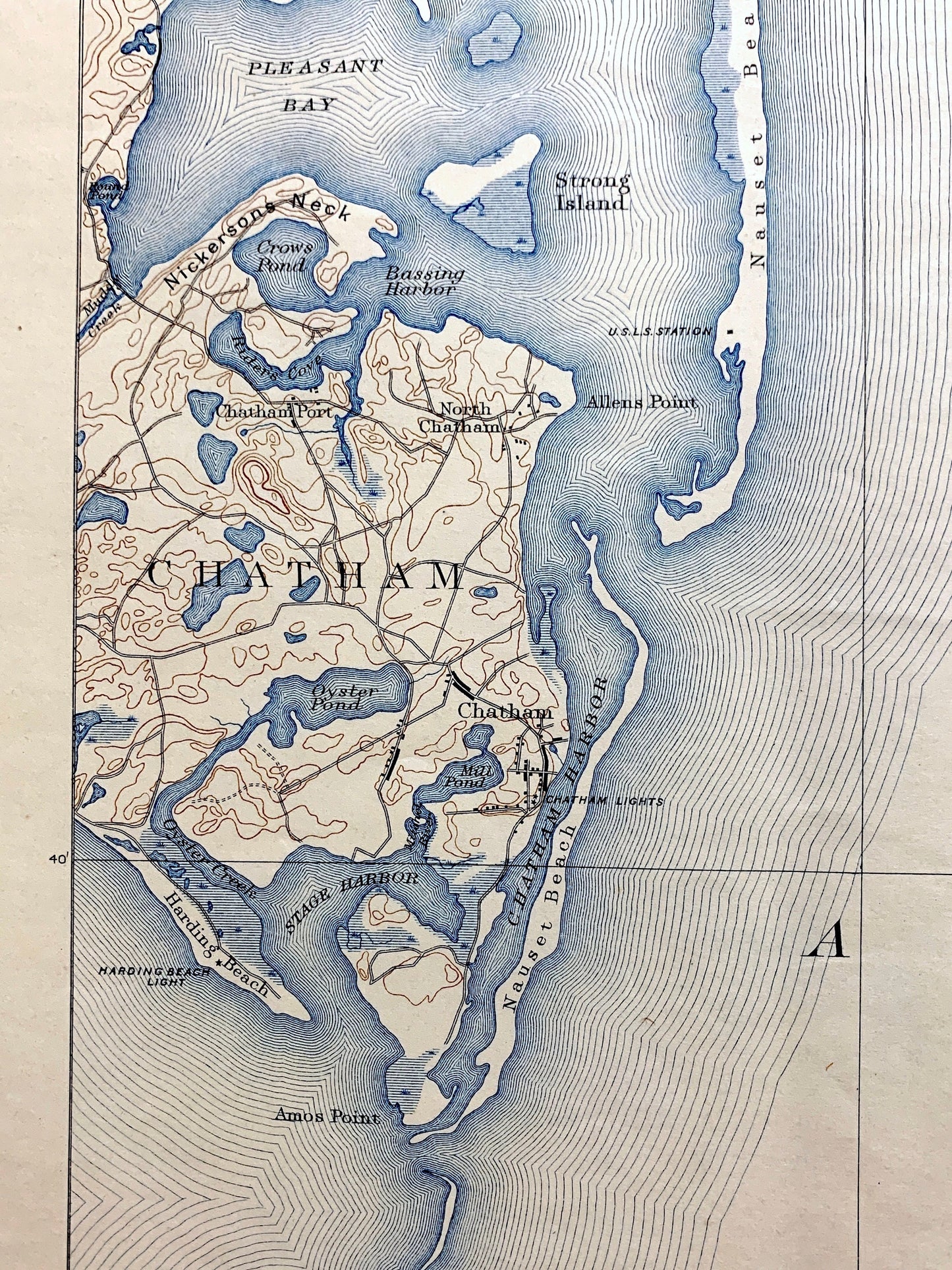 Antique Chatham, Massachusetts 1893 US Geological Survey Topographic Map – Cape Cod, Barnstable County, Brewster, Harwich, South Orleans, MA