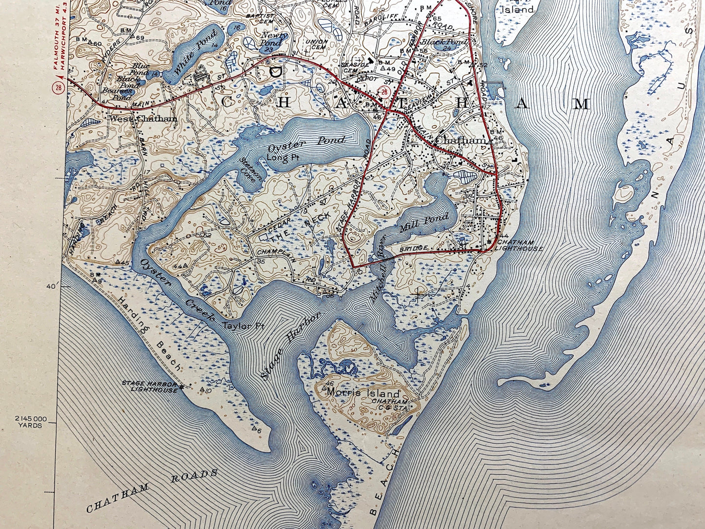 Antique Chatham, Massachusetts 1943 US Geological Survey Topographic Map – Barnstable County, Brewster, Harwich, South Orleans, Cape Cod, MA