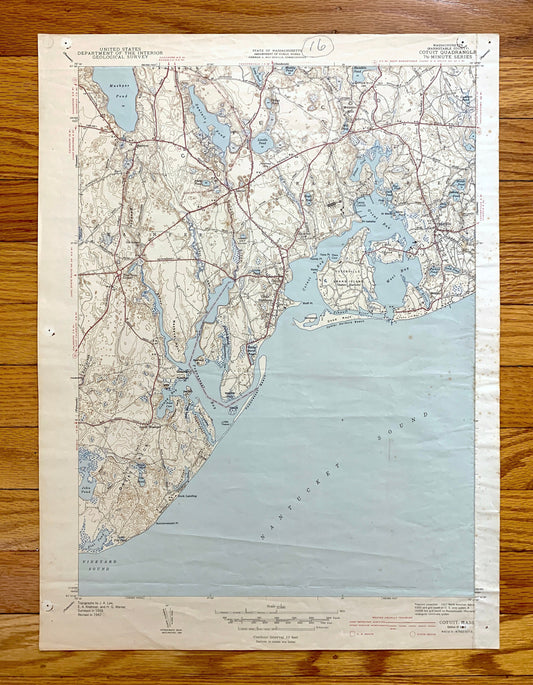 Antique Mashpee, Massachusetts 1943 US Geological Survey Topographic Map – Cape Cod, Cotuit, Barnstable County, Nantucket Sound, Sandwich MA