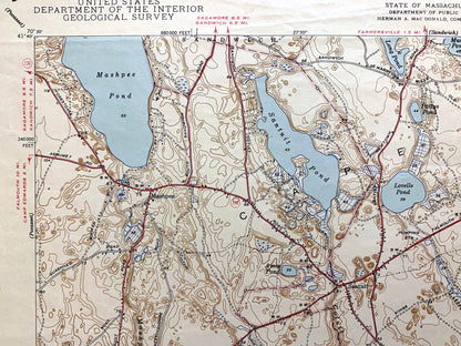 Antique Mashpee, Massachusetts 1943 US Geological Survey Topographic Map – Cape Cod, Cotuit, Barnstable County, Nantucket Sound, Sandwich MA