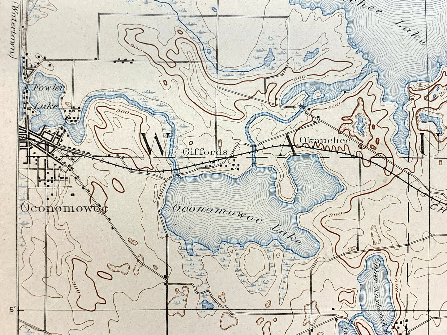 Antique Oconomowoc, Wisconsin 1892 US Geological Survey Topographic Map – Merton, Delafield, Ottawa, Genesee, Waukesha, Pewaukee, Summit, WI