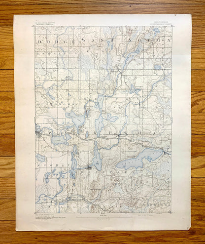 Antique Oconomowoc, Wisconsin 1892 US Geological Survey Topographic Map – Merton, Delafield, Ottawa, Genesee, Waukesha, Pewaukee, Summit, WI