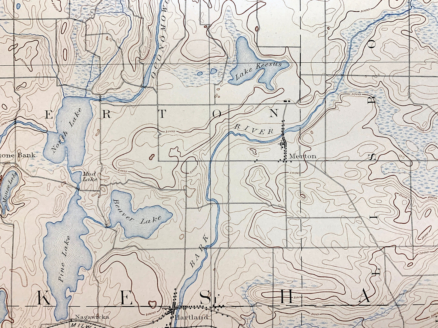 Antique Oconomowoc, Wisconsin 1892 US Geological Survey Topographic Map – Merton, Delafield, Ottawa, Genesee, Waukesha, Pewaukee, Summit, WI