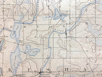 Antique Oconomowoc, Wisconsin 1892 US Geological Survey Topographic Map – Merton, Delafield, Ottawa, Genesee, Waukesha, Pewaukee, Summit, WI