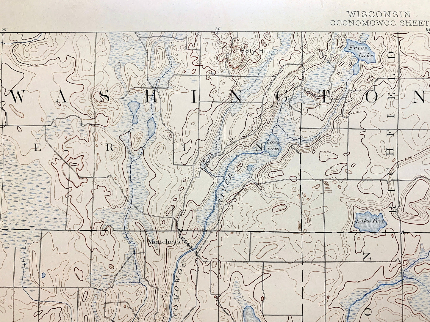 Antique Oconomowoc, Wisconsin 1892 US Geological Survey Topographic Map – Merton, Delafield, Ottawa, Genesee, Waukesha, Pewaukee, Summit, WI