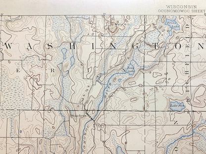 Antique Oconomowoc, Wisconsin 1892 US Geological Survey Topographic Map – Merton, Delafield, Ottawa, Genesee, Waukesha, Pewaukee, Summit, WI