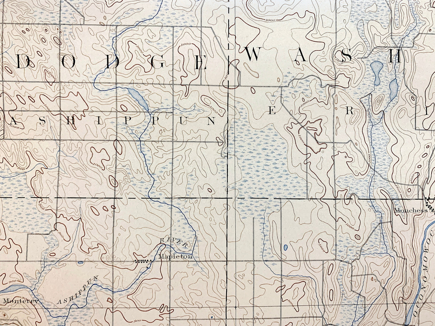 Antique Oconomowoc, Wisconsin 1892 US Geological Survey Topographic Map – Merton, Delafield, Ottawa, Genesee, Waukesha, Pewaukee, Summit, WI