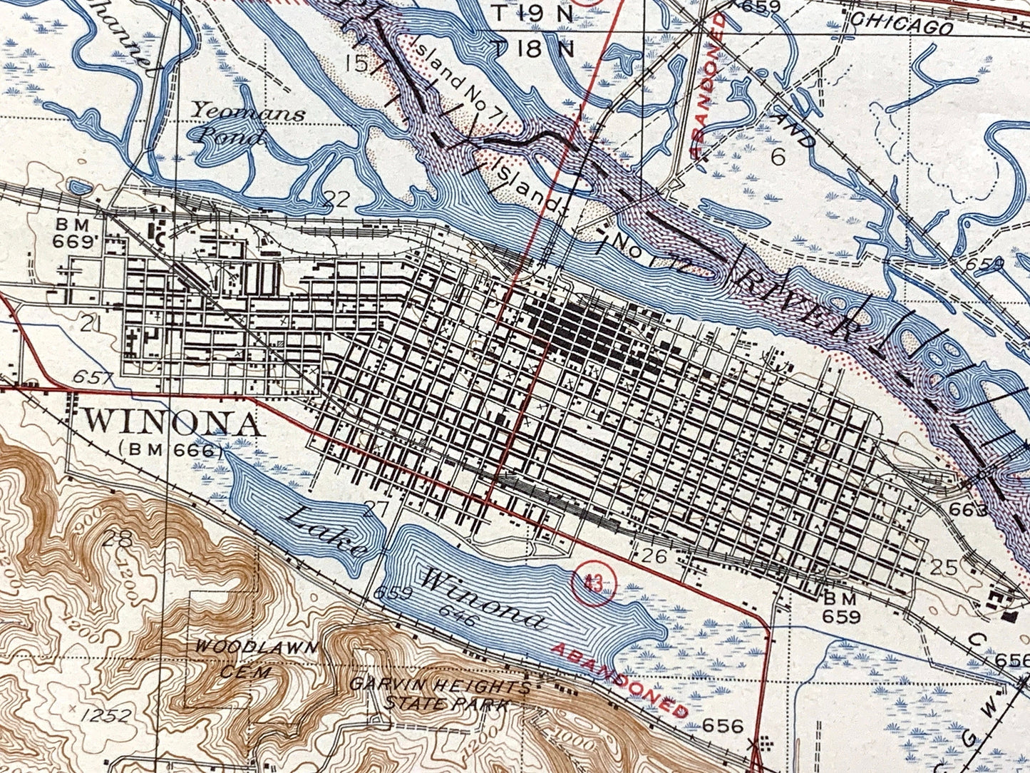 Antique Winona, Minnesota, Wisconsin 1937 US Geological Survey Topographic Map – Trempealeau, Buffalo, Dodge County, Arcadia, Waumandee, WI