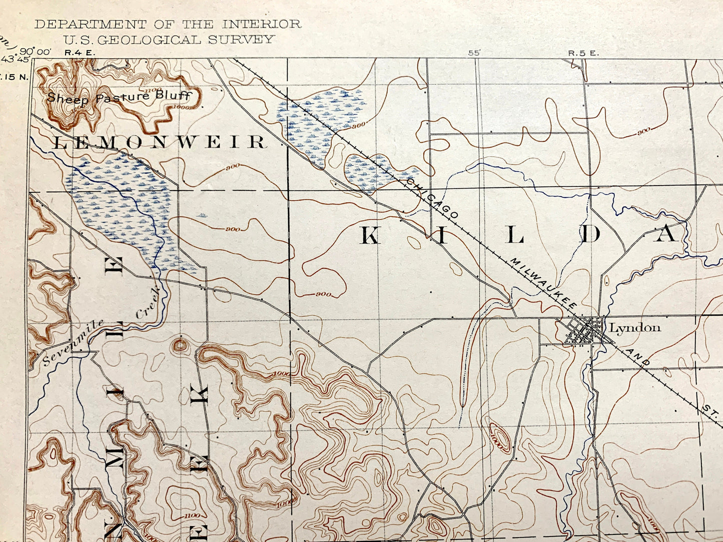 Antique The Dells, Wisconsin 1901 US Geological Survey Topographic Map – Kilbourn, Delton, Lyndon, Reedsburg, Juneau, Sauk, Adams County, WI