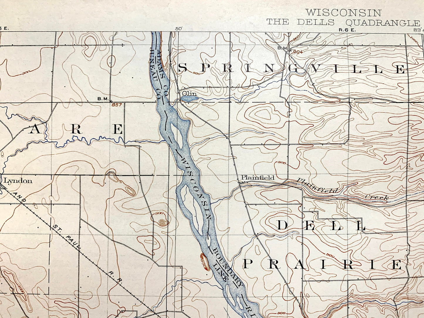 Antique The Dells, Wisconsin 1901 US Geological Survey Topographic Map – Kilbourn, Delton, Lyndon, Reedsburg, Juneau, Sauk, Adams County, WI
