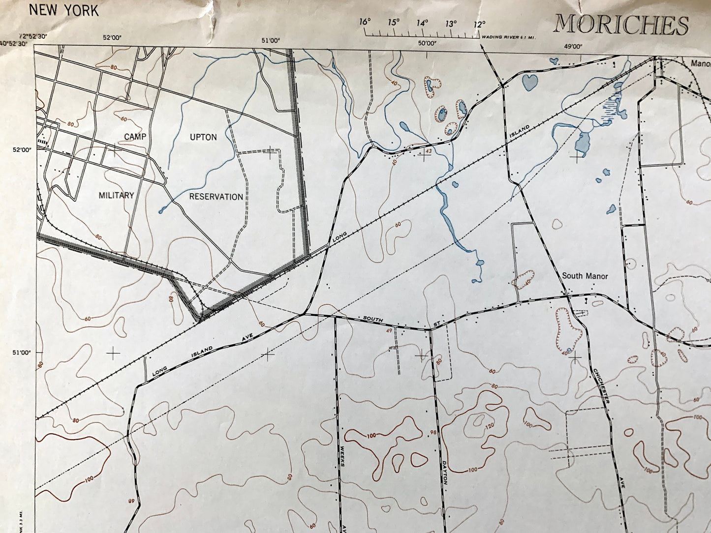 Antique Moriches, New York 1947 US Geological Survey Topographic Map – Suffolk County, Brookhaven, Shirley, Mastic Beach, East Hamptons, NY