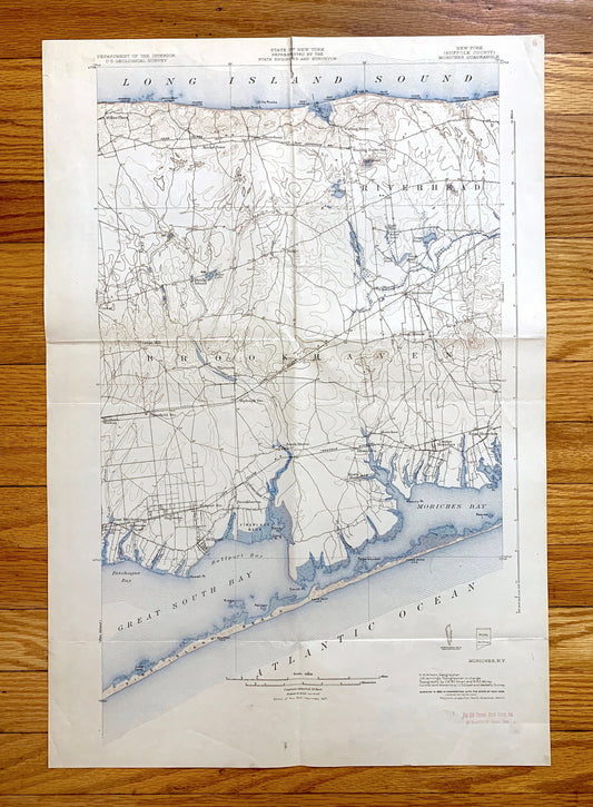 Antique The Hamptons, Long Island, New York 1904 US Geological Survey Topographic Map – Suffolk County, Moriches, Brookhaven, Riverhead, NY