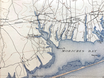 Antique The Hamptons, Long Island, New York 1904 US Geological Survey Topographic Map – Suffolk County, Moriches, Brookhaven, Riverhead, NY