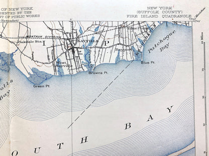 Antique Fire Island, New York 1903 US Geological Survey Topographic Map – Long Island, Babylon, Bay Shore, Islip, Sayville Suffolk County NY