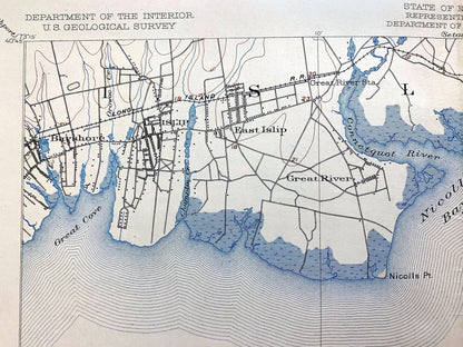 Antique Fire Island, New York 1903 US Geological Survey Topographic Map – Long Island, Babylon, Bay Shore, Islip, Sayville Suffolk County NY