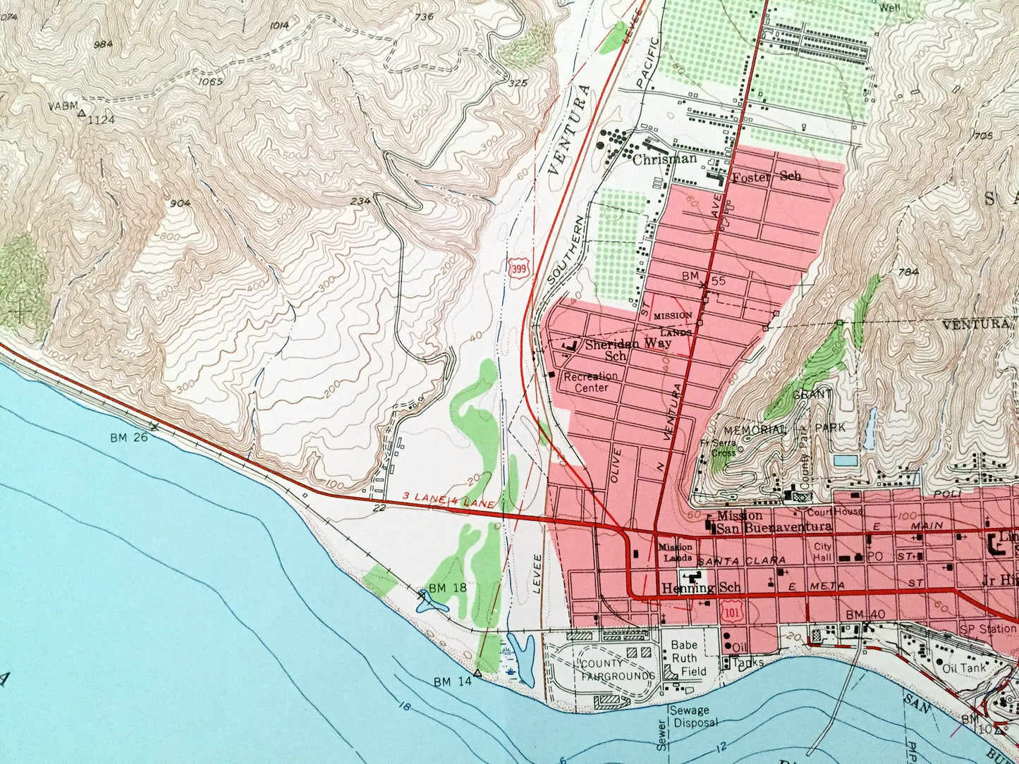 Antique Ventura, California 1951 US Geological Survey Topographic Map – Dulah, Ortonville, Weldons, Wadstrom Casitas Springs Pierpont Bay CA