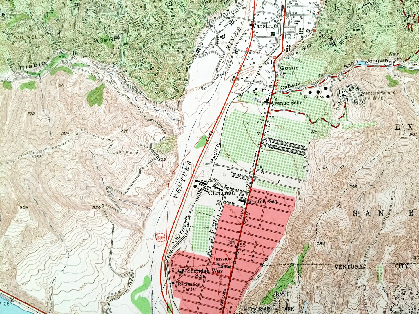 Antique Ventura, California 1951 US Geological Survey Topographic Map – Dulah, Ortonville, Weldons, Wadstrom Casitas Springs Pierpont Bay CA