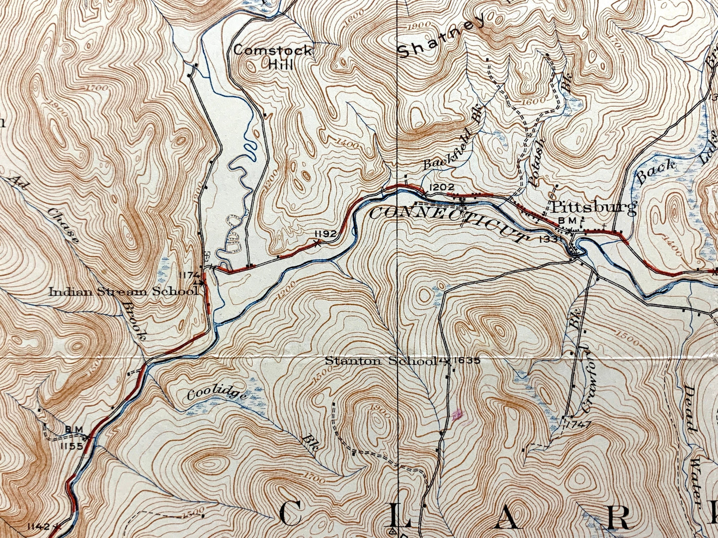 Antique Pittsburg, New Hampshire 1927 US Geological Survey Topographic Map – Clarksville, Happy Corner, Indian Stream, Connecticut Lake, NH