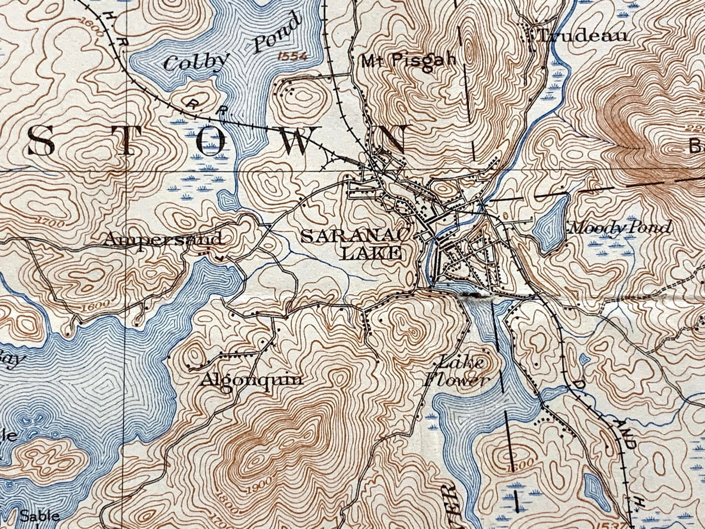 Antique Saranac Lake, New York 1904 US Geological Survey Topographic Map – Adirondacks, Brighton, Franklin, Harrietstown, St Armand, Elba NY