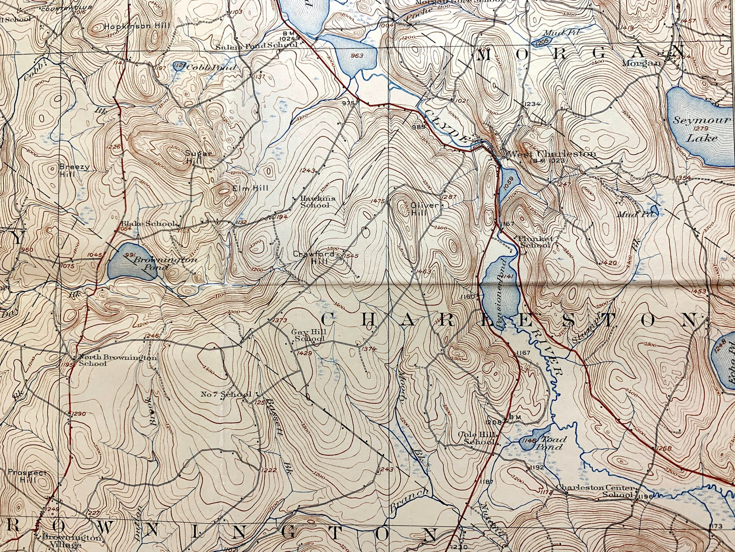 Antique Memphremagog, Vermont 1925 US Geological Survey Topographic Map – Newport, Derby, Conventry, Orleans County, Brownington Westmore VT