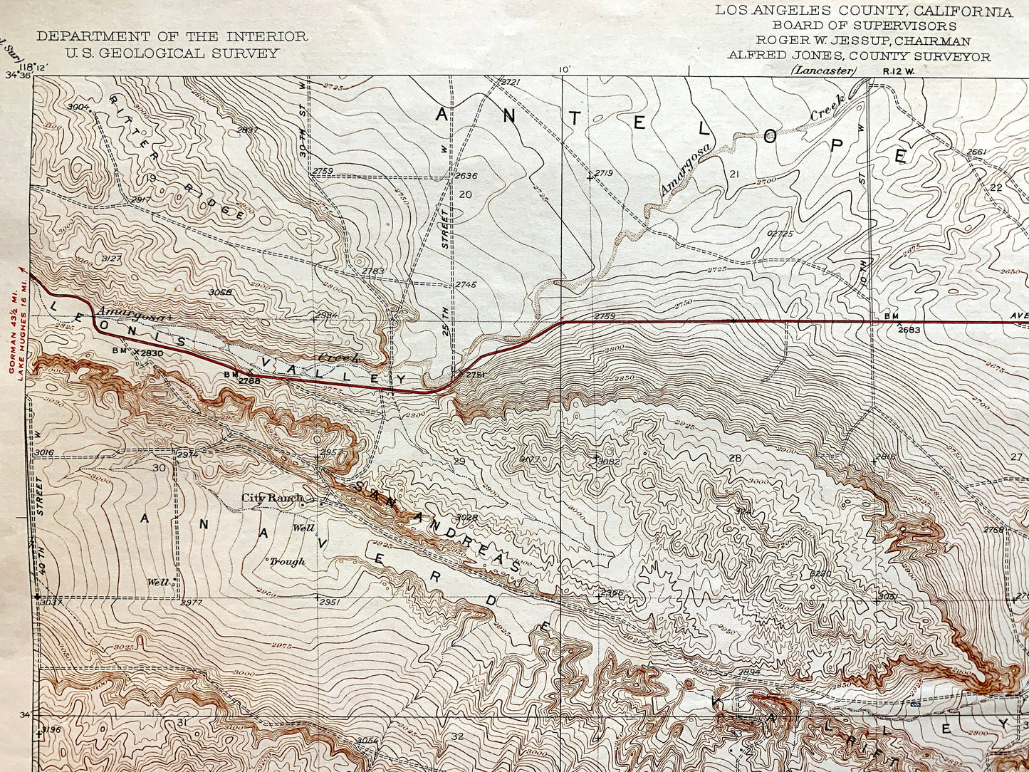 Antique Palmdale, California 1937 US Geological Survey Topographic Map – Los Angeles County, Anaverde Valley, Antelope, Sierra Pelona, CA