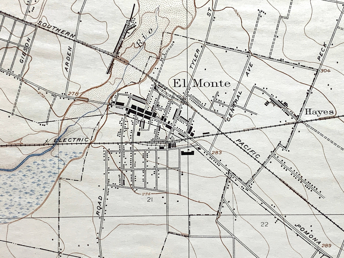Antique El Monte, California 1926 US Geological Survey Topographic Map – Los Angeles, San Marino, San Gabriel, Alhambra, Monterey Park, CA