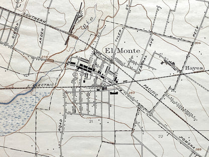 Antique El Monte, California 1926 US Geological Survey Topographic Map – Los Angeles, San Marino, San Gabriel, Alhambra, Monterey Park, CA