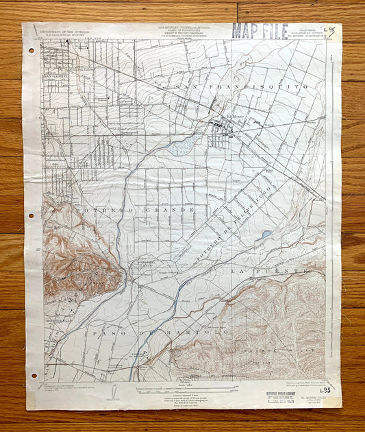 Antique El Monte, California 1926 US Geological Survey Topographic Map – Los Angeles, San Marino, San Gabriel, Alhambra, Monterey Park, CA