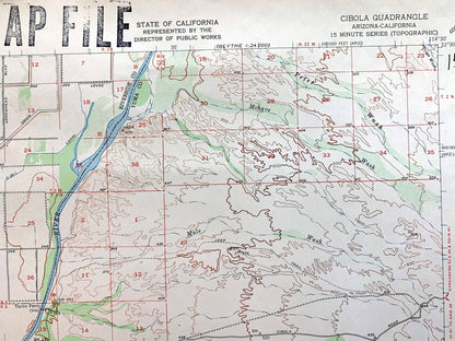 Antique Cibola, Arizona 1951 US Geological Survey Topographic Map – Palo Verde, Colorado River, Yuma Imperial County California, AZ, CA