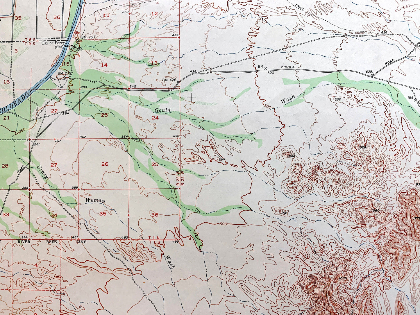 Antique Cibola, Arizona 1951 US Geological Survey Topographic Map – Palo Verde, Colorado River, Yuma Imperial County California, AZ, CA