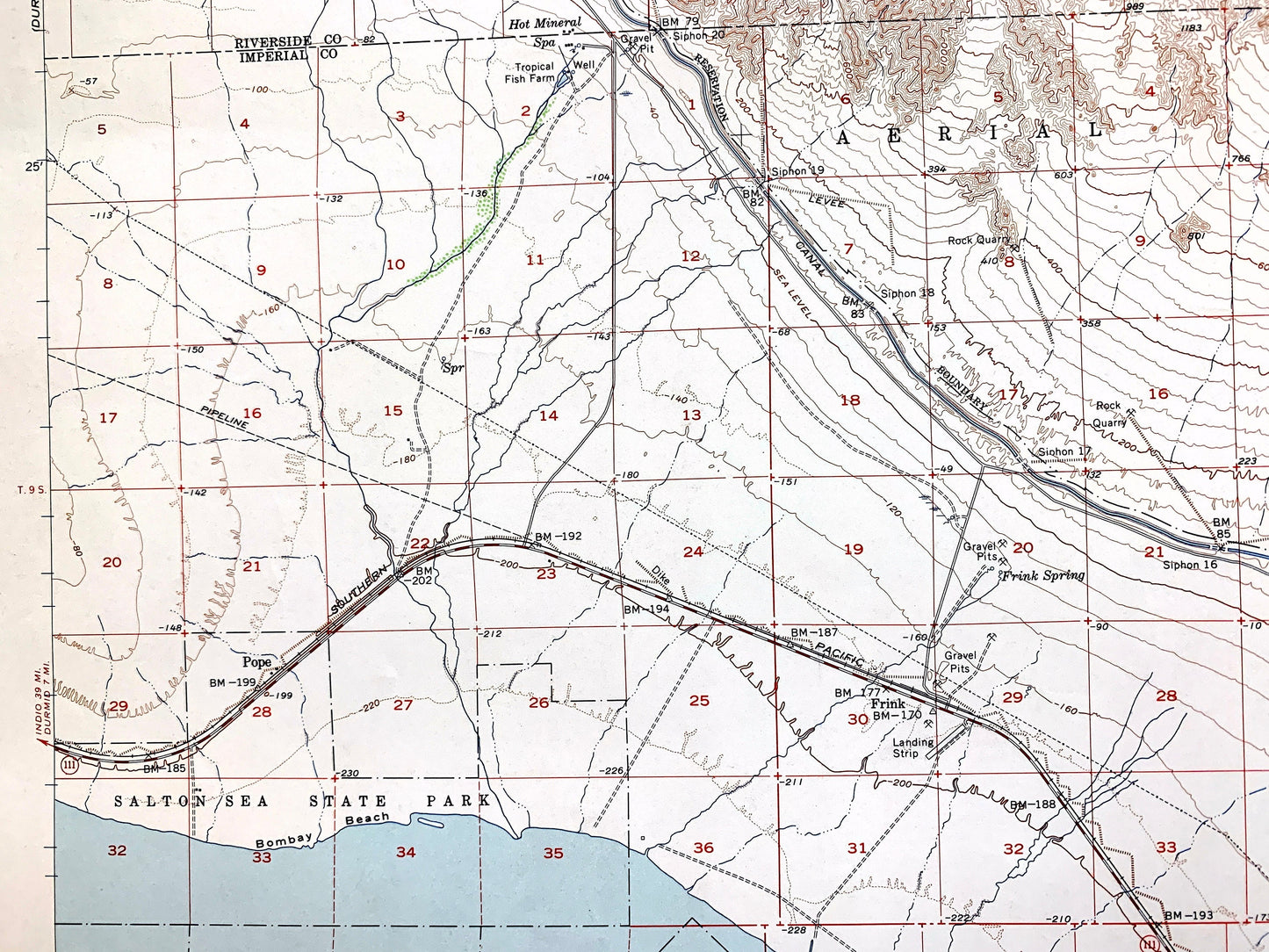 Antique Frink, California 1956 US Geological Survey Topographic Map – Salton Sea, Mundo, Pope, Imperial, Riverside County, Coachella CA