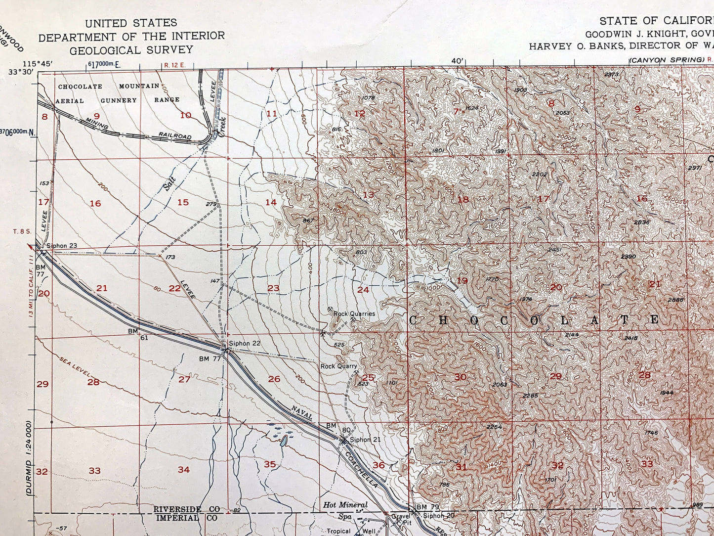 Antique Frink, California 1956 US Geological Survey Topographic Map – Salton Sea, Mundo, Pope, Imperial, Riverside County, Coachella CA