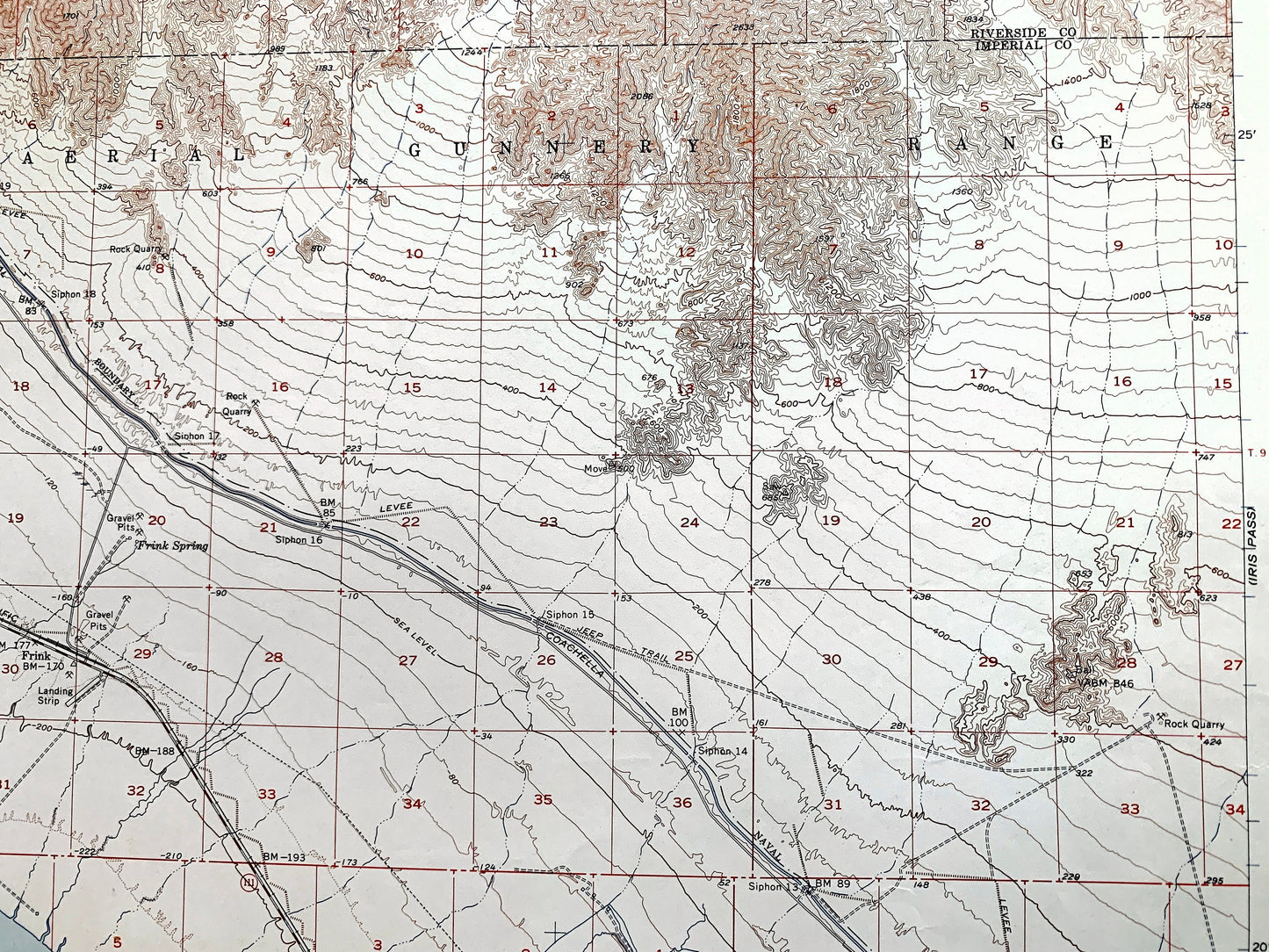 Antique Frink, California 1956 US Geological Survey Topographic Map – Salton Sea, Mundo, Pope, Imperial, Riverside County, Coachella CA