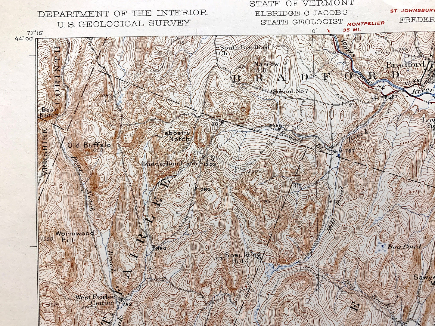Antique Mt Cube, New Hampshire 1933 US Geological Survey Topographic Map – Grafton County, Orford, Lyme, Thetford, Fairlee, Vermont, NH VT