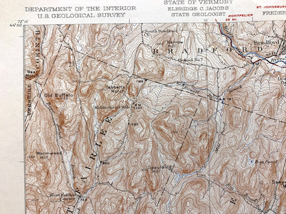 Antique Mt Cube, New Hampshire 1933 US Geological Survey Topographic Map – Grafton County, Orford, Lyme, Thetford, Fairlee, Vermont, NH VT