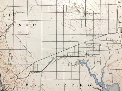 Antique Redondo Beach, California 1896 US Geological Survey Topographic Map – Los Angeles County, San Pedro, Torrance, Hermosa, Clifton, CA